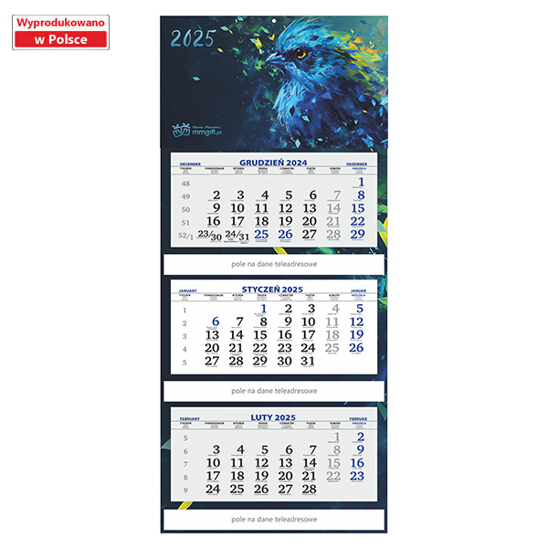 Kalendarz trójdzielny CLASSIC BLUE opakowanie kartonowe